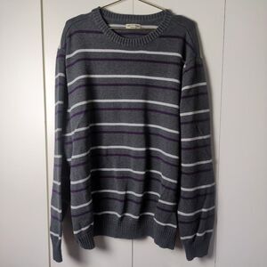 St. Johns Bay Men 3XLT Crew Neck Long Sleeve Pullover Sweater Gray Purple Stripe